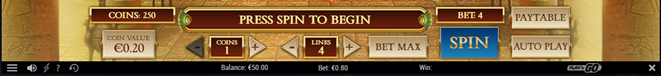 Book of Dead slot game: bet settings