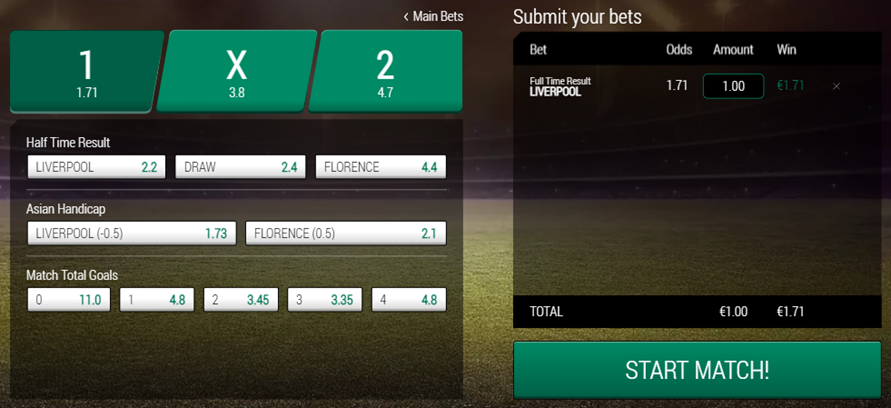 Virtual Sports. Football Club Friendlies. Placing a Bet