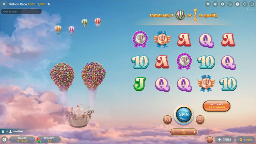 The slot round in Balloon Race Live