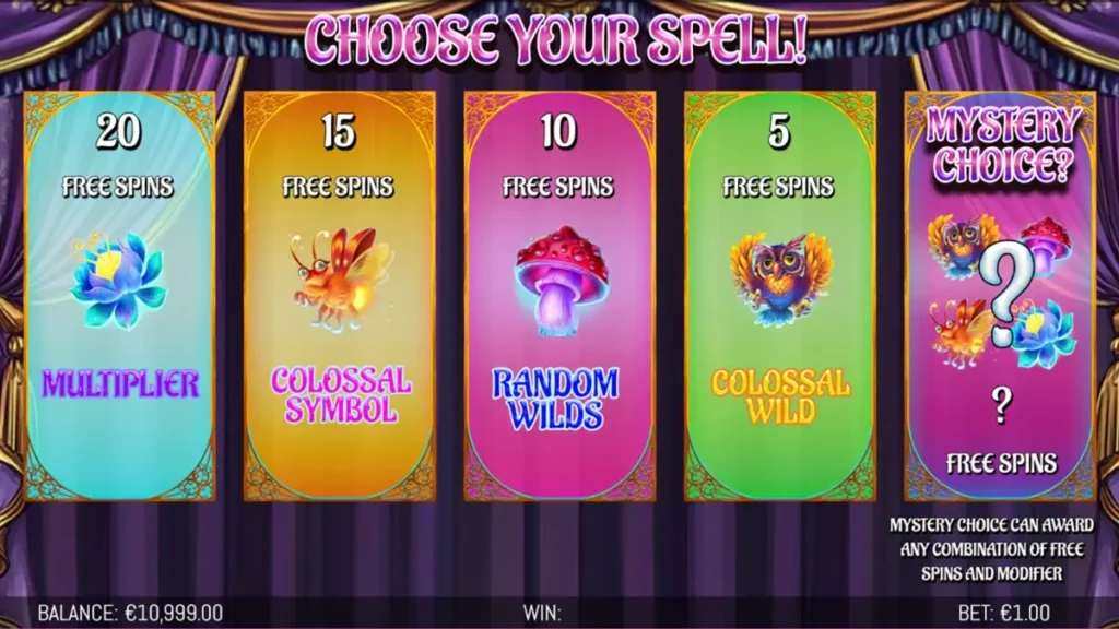 Bonus round options in the Merlin's Beard slot game